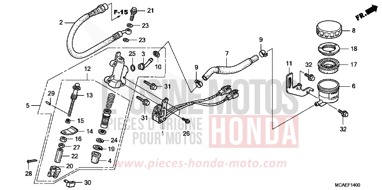 MAÎTRE-CYLINDRE DE FREIN ARRIÈRE de Gold Wing PEARL GLARE WHITE (NHB53) de 2015
